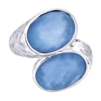 Rock Crystal & white Mother Pearl&turquoise Fashion Ladie's Ring Silver 925 LR50571SVJMT