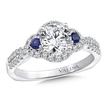 R9617W-BSA - Diamond and Blue Sapphire Halo Engagement Ring Mounting in 14K White Gold (.32 ct. tw.)