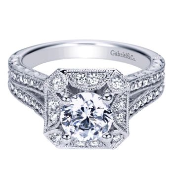 14K White Gold 0.65 ct Diamond Halo Engagement Ring