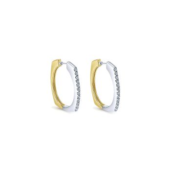 0.43 ct - Earrings
 14k Yellow/white Gold Diamond Classic Hoop Set in 18k White Gold and 0.35 Sapphire Halo /EG9734M45JJ-IGCD