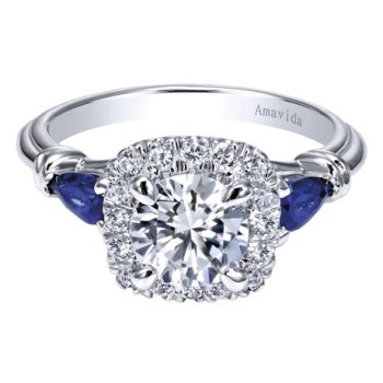 Gabriel & Co 18K White Gold 0.31 ct Diamond and Sapphire Halo Engagement Ring Setting ER11699R4W83SA