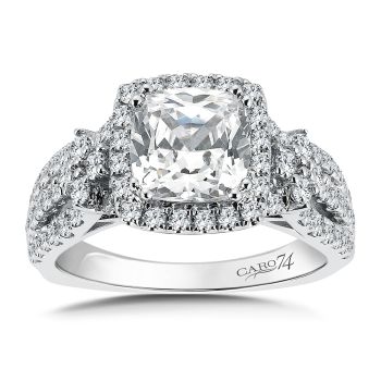 Halo Engagement Ring Mounting in 14K White Gold with Platinum Head (.89 ct. tw.) /CR769W