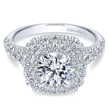 0.83 ct Diamond Engagement Ring - Set in 14k White Gold Diamond Double Halo /ER10754W44JJ-IGCD
