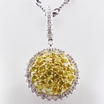 Fancy Yellow Color Diamond Fashion Pendant Surrounded by Round Diamonds set in 18kt White and Yellow Gold /SEP13963Y