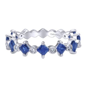 0.11.00 ct F-G SI Diamond and Sapphire Stackable Ladie's Ring In 14K White Gold LR4586-6W44SA