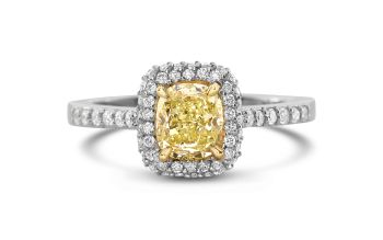 1.28 Ct Cushion Cut Fancy Yellow Halo Diamond Engagement Ring QF5013