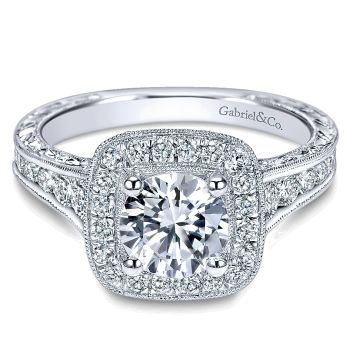 0.85 ct Diamond Engagement Ring - Set in 14k White Gold Diamond Halo /ER8794W44JJ-IGCD