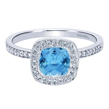 0.20 ct - Ladies' Ring
 14k White Gold Diamond Swiss Blue Topaz Stackable /LR4734W45BT-IGCD