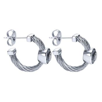925 Silver/stainless Steel Diamond Huggie Earrings 0.07 ct EG11443MX5JJ