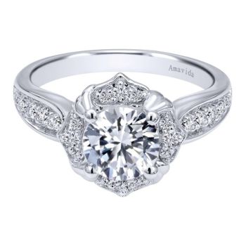 Gabriel & Co 18K White Gold 0.26 ct Diamond Halo Engagement Ring Setting ER10447W83JJ