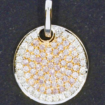 Pave Set Fancy Color and White Diamonds Flat Disk Pendant set in 18kt White and Rose Gold /SRP11683P