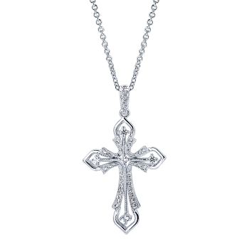 0.40 ct - Necklace
 14k White Gold Diamond Cross /NK2988W45JJ-IGCD