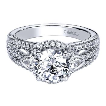 0.55 ct Diamond Engagement Ring - Set in 14k White Gold Diamond Halo /ER9301W44JJ-IGCD