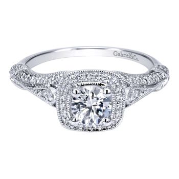 14K White Gold 0.35 ct Diamond Criss Cross Engagement Ring
