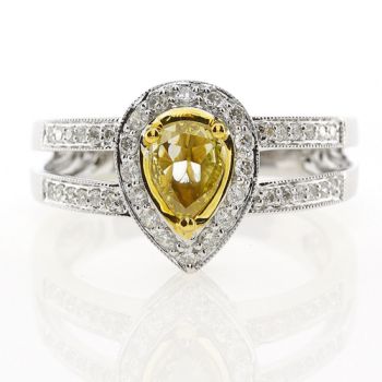 Pear Shape Fancy Yellow Diamond Halo Ring set in 18kt White and Yellow Gold /SER8442Y