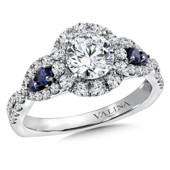 R9774WP-BSA - Diamond & Blue Sapphire Halo Engagement Ring Mounting in 14K White/Rose Gold (.60 ct. tw.)