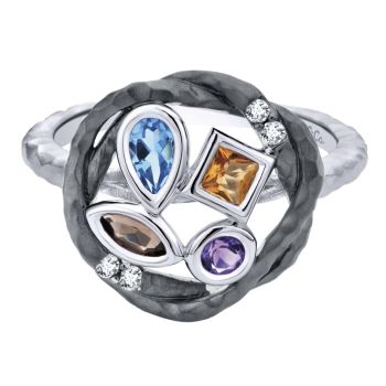 Multi Color Stones Fashion Ladie's Ring In Silver 925 LR50602SVJMC