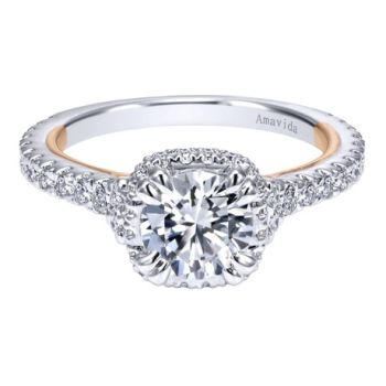 Gabriel & Co 18k White/Pink 0.52 ct Diamond Halo Engagement Ring Setting ER11975R4T83JJ