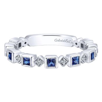 0.07 ct - Ladies' Ring
 14k White Gold Diamond And Sapphire Stackable /LR4912W45SA-IGCD