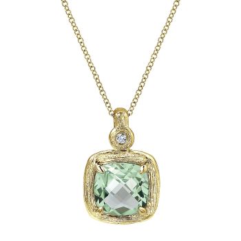 0.03 ct - Necklace
 14k Yellow Gold Diamond Green Amethyst Fashion /NK3052Y45GA-IGCD