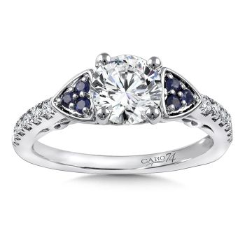 Diamond & Blue Sapphire Engagement Ring Mounting in 14K White Gold with Platinum Head (.19 ct. tw.) /CR814W-BSA