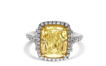 5.41 Ct Cushion Cut Fancy Yellow Halo Diamond Engagement Ring JF1001