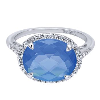 0.23 ct F-G SI Diamond Sky Blue Topaz Fashion Ladie's Ring In 14K White Gold LR5793W45LB