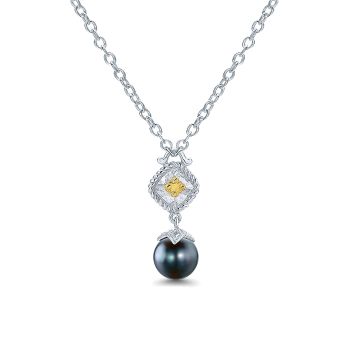 0.53 ct - Necklace
 925 Silver/18k Yellow Gold Black Pearl Fashion /NK2800MYJBP-IGCD