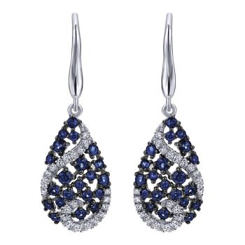 14k White Gold Diamond and Sapphire Drop Earrings 0.16 ct EG12615W45SA