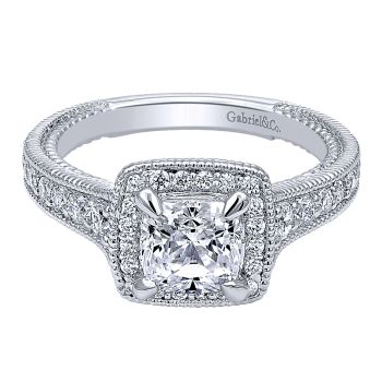 0.46 ct Diamond Engagement Ring - Set in 14k White Gold Diamond Halo /ER10912W44JJ-IGCD