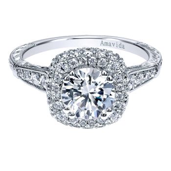 0.60 ct - Diamond Engagement Ring Set in 18k White Gold Diamond Halo /ER11859R4W83JJ-IGCD