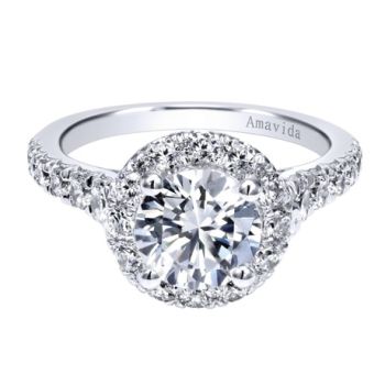 Gabriel & Co 18K White Gold 0.87 ct Diamond Halo Engagement Ring Setting ER11745R6W83JJ
