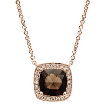 0.19 ct Round Cut Diamond Smoky Quartz Fashion Necklace set in 14K Rose Gold NK4615K45SQ