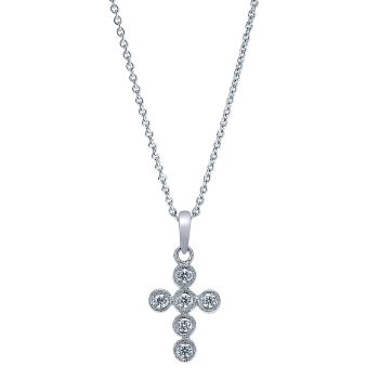 0.12 ct - Necklace
 14k White Gold Diamond Cross /NK2192W45JJ-IGCD