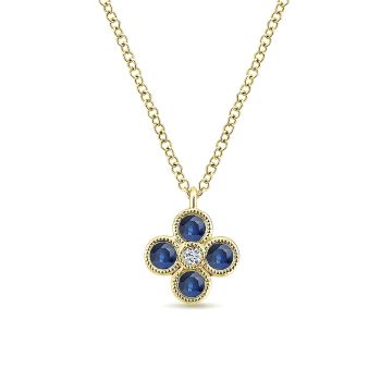 0.02 ct - Necklace
 14k Yellow Gold Diamond And Sapphire Fashion /NK5445Y45SA-IGCD