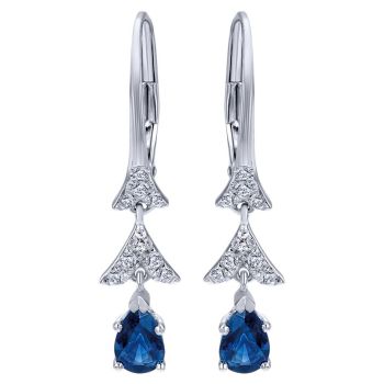 14k White Gold Diamond and Sapphire Drop Earrings 0.20 ct EG12207W45SA