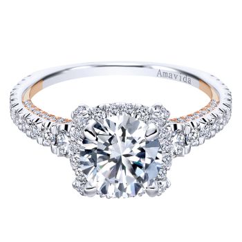 Gabriel & Co 18k White/Pink 0.77 ct Diamond Halo Engagement Ring Setting ER11634R4T83JJ