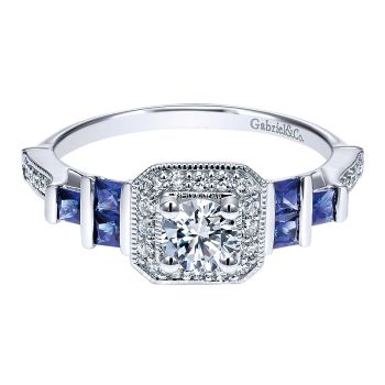 0.51 ct Pre-Set Engagement Ring
 14k White Gold Diamond And Sapphire Halo /ER911933R0W44SA.CSD4-IGCD