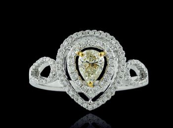 Fancy Yellow Diamond Double Halo Ring set in 18kt White and Yellow Gold /SER14772Y