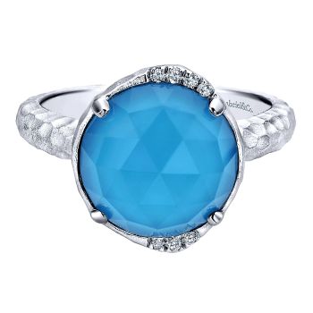 0.03 ct - Ladies' Ring
 925 Silver Diamond Rock Crystal&turquoise Fashion /LR50567SV5XT-IGCD