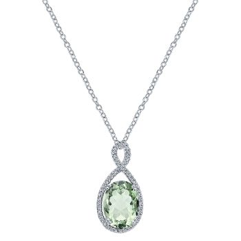 0.18 ct - Necklace
 14k White Gold Diamond Green Amethyst Fashion /NK1778W44GA-IGCD