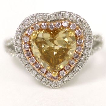 Fancy Yellow Heart Shape Double Halo Diamond Ring set in 18kt White, Yellow, and Rose Gold /SER18320PY