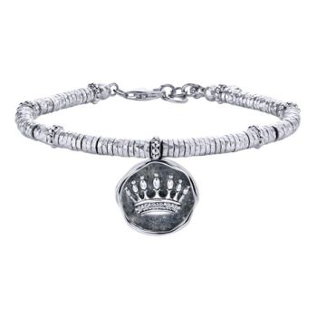 White Sapphire Charm Bangle In Silver 925/Stainless Steel TB3647MXJWS