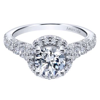 Gabriel & Co 18K White Gold 0.82 ct Diamond Halo Engagement Ring Setting ER10522R4W83JJ