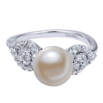 0.44 ct F-G SI Diamond Pearl Fashion Ladie's Ring In 14K White Gold LR50255W45PL