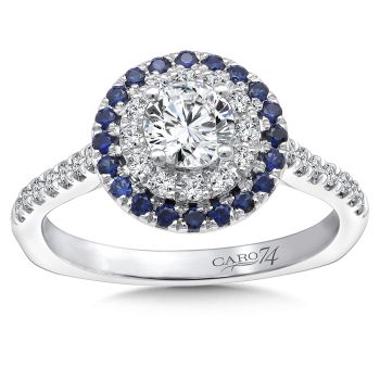 Diamond and Blue Sapphire Halo Engagement Ring Mounting in 14k White Gold with Platinum Head (.26 ct. tw.) /CR730W-BSA