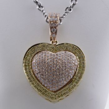 Pave Set Fancy Color Puffed Diamond Heart Pendant set in 18kt Yellow and Rose Gold /SEP15149Y