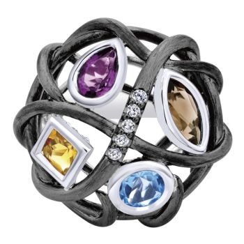 Multi Color Stones Fashion Ladie's Ring In Silver 925 LR50607SVJMC