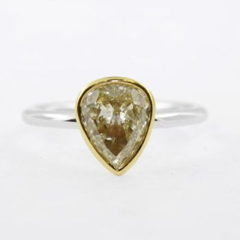GIA Certified Fancy Yellow Pear Shape Bezel Set Diamond Ring set in 18kt White and Yellow Gold /SER17694AYY