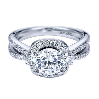 0.75 ct Diamond Engagement Ring - Set in 14k White Gold Diamond Halo /ER6950W44JJ-IGCD